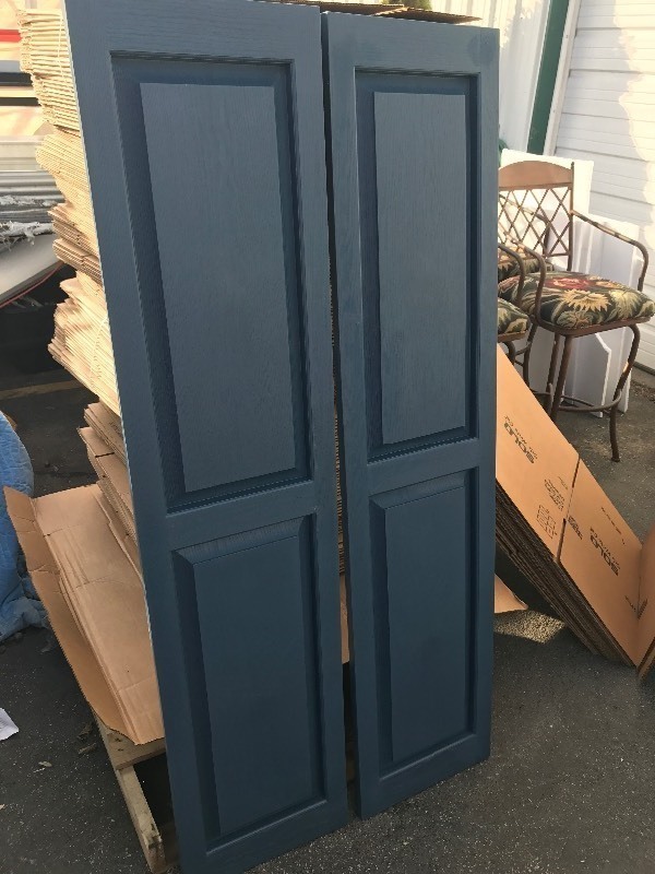 lot 642 image: New pair of house shutters each shutter is 14.5 x 63 do use as shutters or use your imagination