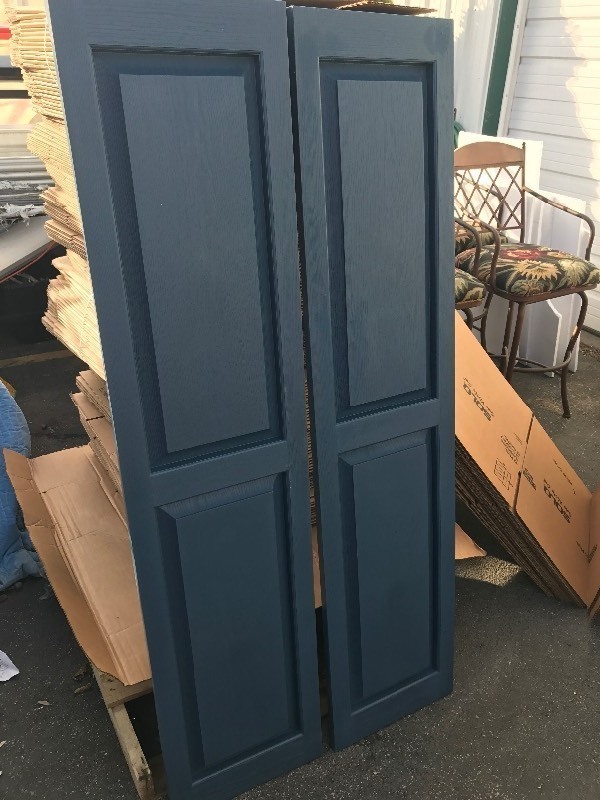 lot 644 image: New pair of house shutters each shutter is 14.5 x 63 do use as shutters or use your imagination  if you dont like the color paint them