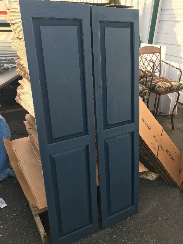 lot 650 image: New pair of house shutters each shutter is 14.5 x 63 do use as shutters or use your imagination  if you dont like the color paint them