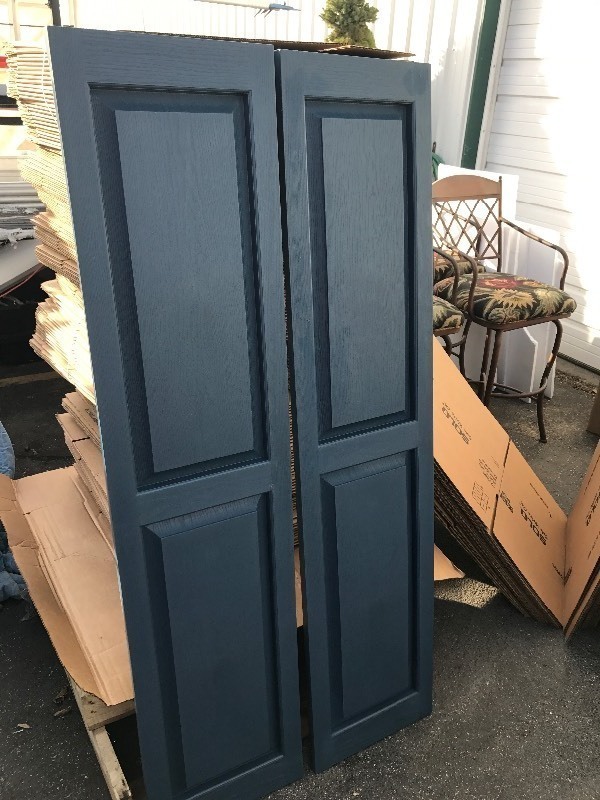 lot 651 image: New pair of house shutters each shutter is 14.5 x 63 do use as shutters or use your imagination  if you dont like the color paint them
