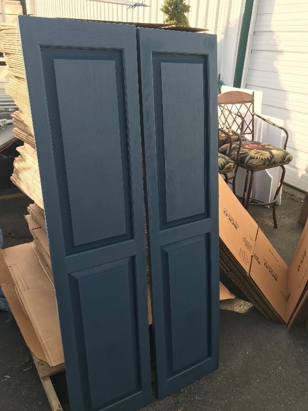 lot 652 image: New pair of house shutters each shutter is 14.5 x 63 do use as shutters or use your imagination  if you dont like the color paint them