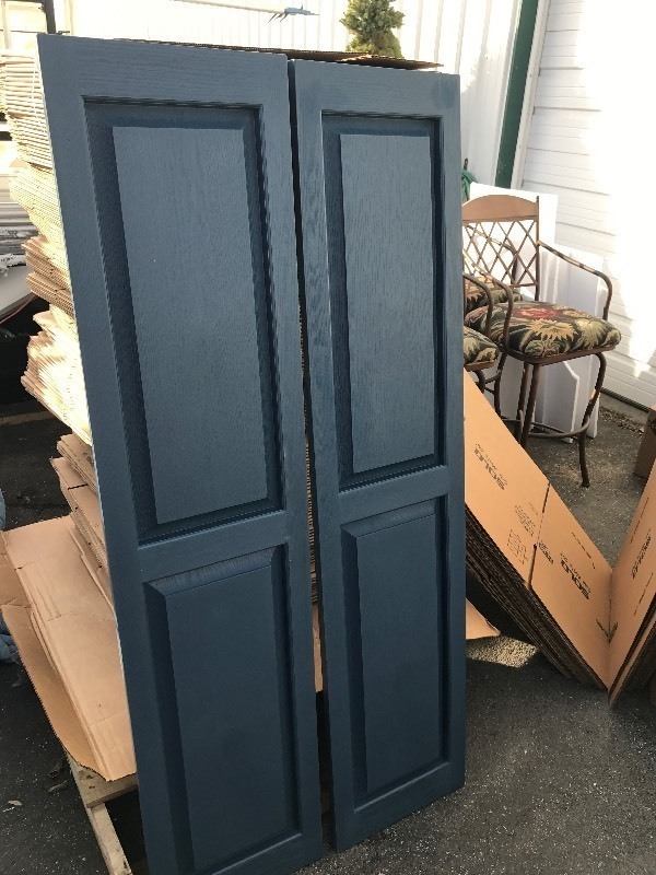 lot 653 image: New pair of house shutters each shutter is 14.5 x 63 do use as shutters or use your imagination  if you dont like the color paint them