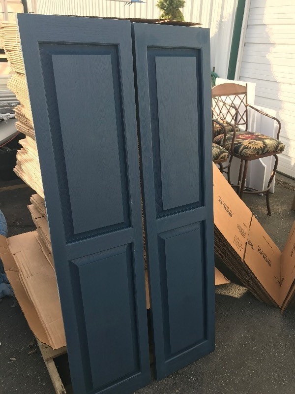 lot 654 image: New pair of house shutters each shutter is 14.5 x 63 do use as shutters or use your imagination  if you dont like the color paint them