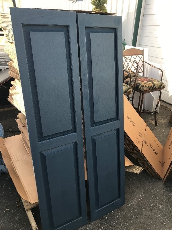 lot 655 image: New pair of house shutters each shutter is 14.5 x 63 do use as shutters or use your imagination  if you dont like the color paint them