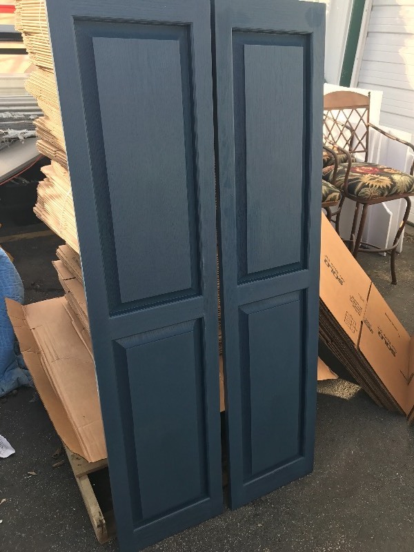 lot 656 image: �New pair of house shutters each shutter is 14.5 x 63 do use as shutters or use your imagination �if you dont like the color paint them�