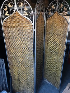 lot 274 image: Nice three panel iron and wicker divider 6 feet tall
