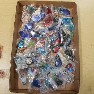 lot 2036 image: assorted glass pendants- spoons, heart, teardrops- approximately 85 pieces total