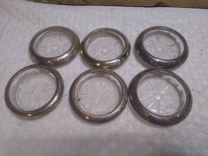 lot 11281 image: Vintage Frank M Whiting & Co Sterling Silver and Glass Coasters Set of 6