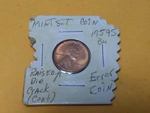 lot 11319 image: 1954 S Wheat Penny Raised Die Crack Error