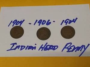 lot 11325 image: Lot of 3 Indian Head US Pennies