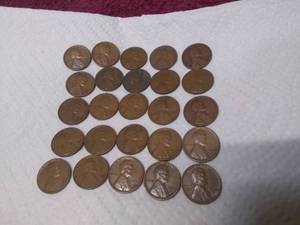lot 11335 image: Lot of 25 Wheat Pennies Assorted Date S Mint Mark #2