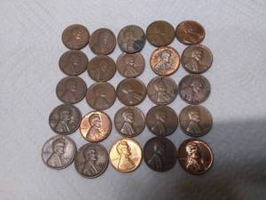 lot 11338 image: Lot of 25 Wheat Pennies Assorted Dates and Mint Marks
