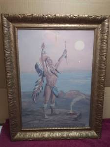 lot 11362 image: Native American Themed Framed Art Print by M. Caroselli