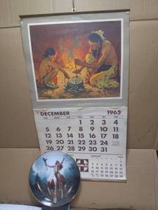 lot 11367 image: Native American Themed Santa Fe Railway 1975 Calendar and Collectable Plate