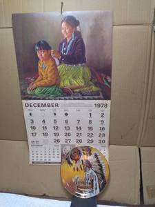 lot 11370 image: Santa Fe Railway 1979 Calendar and Collectable Native American Plate