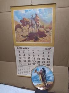 lot 11375 image: Santa Fe Railway 1967 Calendar and Collectable Native American Plate