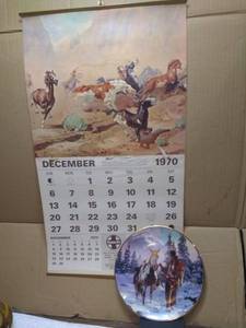lot 11377 image: Santa Fe Railway 1970 Calendar and Collectable Native American Plate