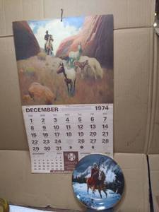 lot 11378 image: Santa Fe Railway 1975 Calendar and Collectable Native American Plate