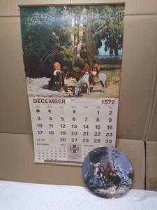 lot 11384 image: Santa Fe Railway 1972 Calendar and Collectable Native American Plate