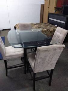 lot 3504 image: Ashley Furniture Company Glass Top Pub Height Table with 4 Chairs