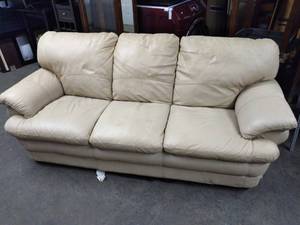 lot 3513 image: BeigeIvory Leather Sofa