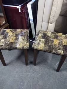 lot 3543 image: Faux Marble Top End Tables