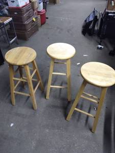 lot 3553 image: Lot of 3 Wood Bar Stools