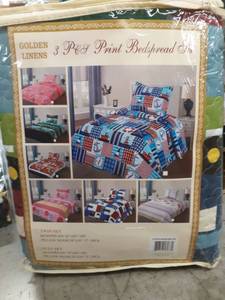 lot 20473 image: Golden Linens Full Size 1 Quilt, 2 Shams Navy Blue Aqua Blue Trains Air Plain
