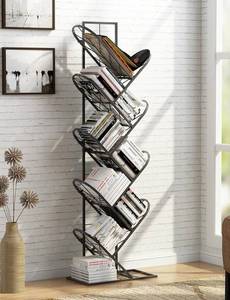 lot 22455 image: Tribesigns 8-Shelf Tree Bookshelf, Metal Bookcase Small Book Rack Storage Organizer for CD, Books, Home Office (Black)