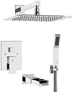 lot 22468 image: SR SUN RISE Tub Spout Shower System Combo Set with Rain Shower Head and Handheld Shower Head Wall Mounted Rainfall Shower Head System Polished Chrome