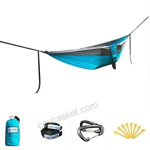 lot 22740 image: Lightmare Double Camping Hammock - Special 4in1 Lightweight, Portable, Parachute Hammock, Tent, Swing, Includes Strap, Blue