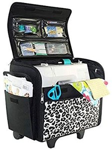 lot 22845 image: Everything Mary Cheetah Print Rolling Sewing Machine Tote - Sewing Machine Case Fits Most Standard Brother & Singer Sewing