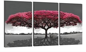 lot 22847 image: Yin Art-Black Canvas Wall Art 3 Panels Red Wishing Tree