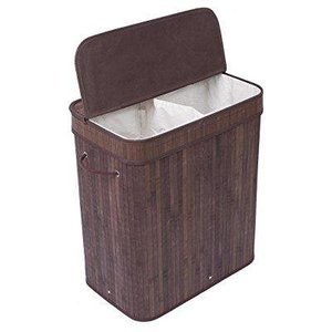 lot 22895 image: Home Double Laundry With Lid And Cloth Liner Bamboo Espresso Sorter Basket