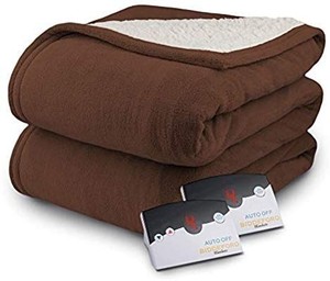 lot 23514 image: Biddeford 2064-9052140-711 Microplush Sherpa Electric Heated Blanket King Chocolate Brown Microplush
