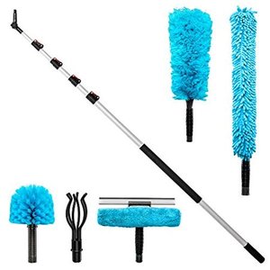 lot 8104 image: Jumbl Cleaning Kit 6 to 24 Foot High Reach Telescoping Dusting Pole with 5 Attachments Including Cobweb Duster, Microfiber Duster, Ceiling Fan Duster, Light Bulb Changer & Swivel Squeegee
