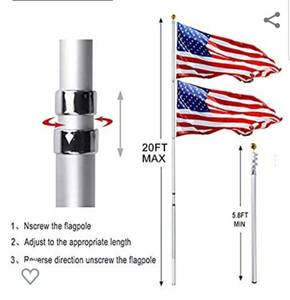 lot 8135 image: Klvied 20FT Telescopic Flag Pole, Tangle Free Flagpole Kit Fly 2 Flags, Heavy Duty Extra Thick Aluminum Flag Pole with 3x5 America Flag, Golden Ball Top for Commercial, Residential, Outdoor Use