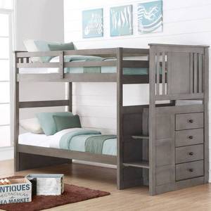 lot 8170 image: Donco Kids Twin over Twin Stairway Bunk Bed - Slate Gray