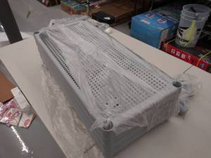lot 1036 image: Gray Four Tier Plastic shelf with two trays