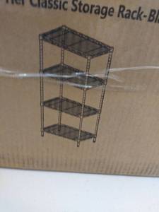 lot 1075 image: LANGRIA 4 Tier Storage Organization Rack Metal Grid Wire Shelving Unit Open Cabinet Utility Organizer Closet for Kitchen with 5 Side Hooks and Adjustable Leveling Feet Supports 220 lbs. Weight (Black)
