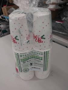 lot 1094 image: LOT OF FOUR,Total 200 cups, greenhouse compostable Earth friendly 50 16 oz cups Believe holiday cups