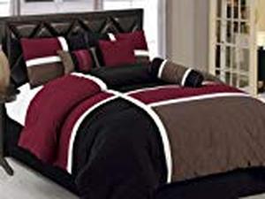 lot 1230 image: Chezmoi Collection 7-Piece Quilted Patchwork Comforter Set, Full, BurgundyBrownBlack