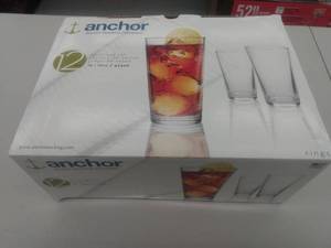 lot 2953 image: 12pk Anchor Hocking 14oz Thick Drinking Glasses Set Clear Glass Beverage Tumbler