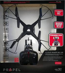 lot 10 image: Cloud Rider HD 2.0 Quadrocopter Drone w Live Streaming & Stabilization, Black