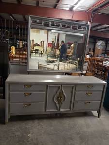 lot 104 image: Grey Century Fullsize Headboard and Dresser