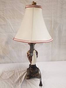 lot 1019 image: Lot of 2 Dynasty Red Carved Poly Table Lamp