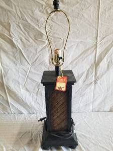lot 1028 image: Lot of 2 Ashley Signature Black and Wicker Table Lamps with no Lamp Shade