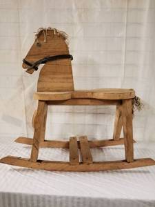 lot 6017 image: Raw Wood Rocking Horse