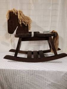 lot 6018 image: Dark Stain Wooden Rocking Horse
