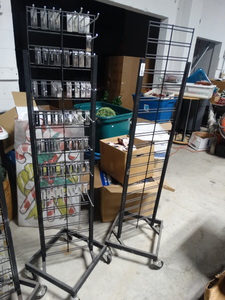 lot 7887 image: 2 metal retail racks w various size slat wall hooks on wheels